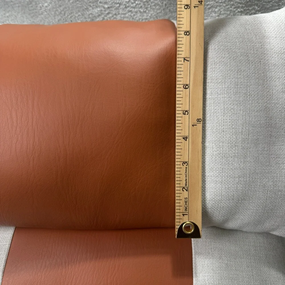 Set of 2 MCM Style Lumbar Throw Pillows Ivory Linen Faux Leather Minimalist